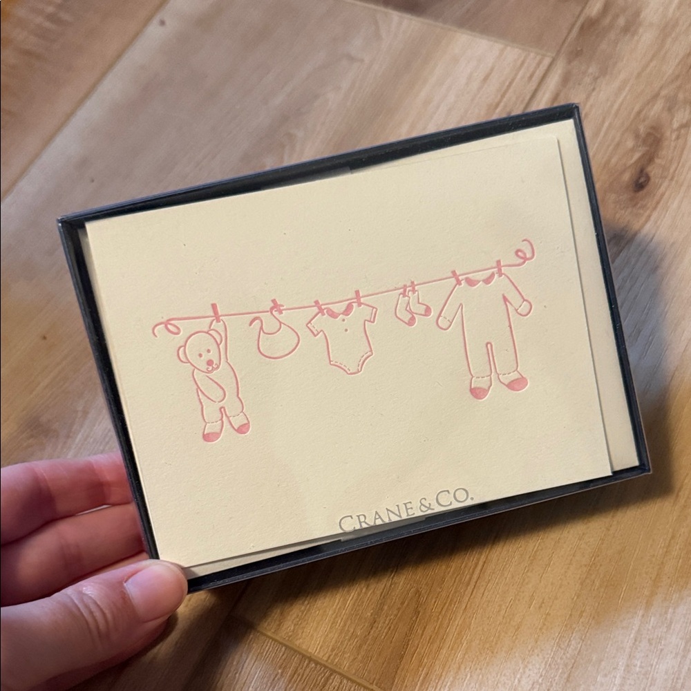 Crane & Co. Baby Clothes Note Cards - Pink and Cream
